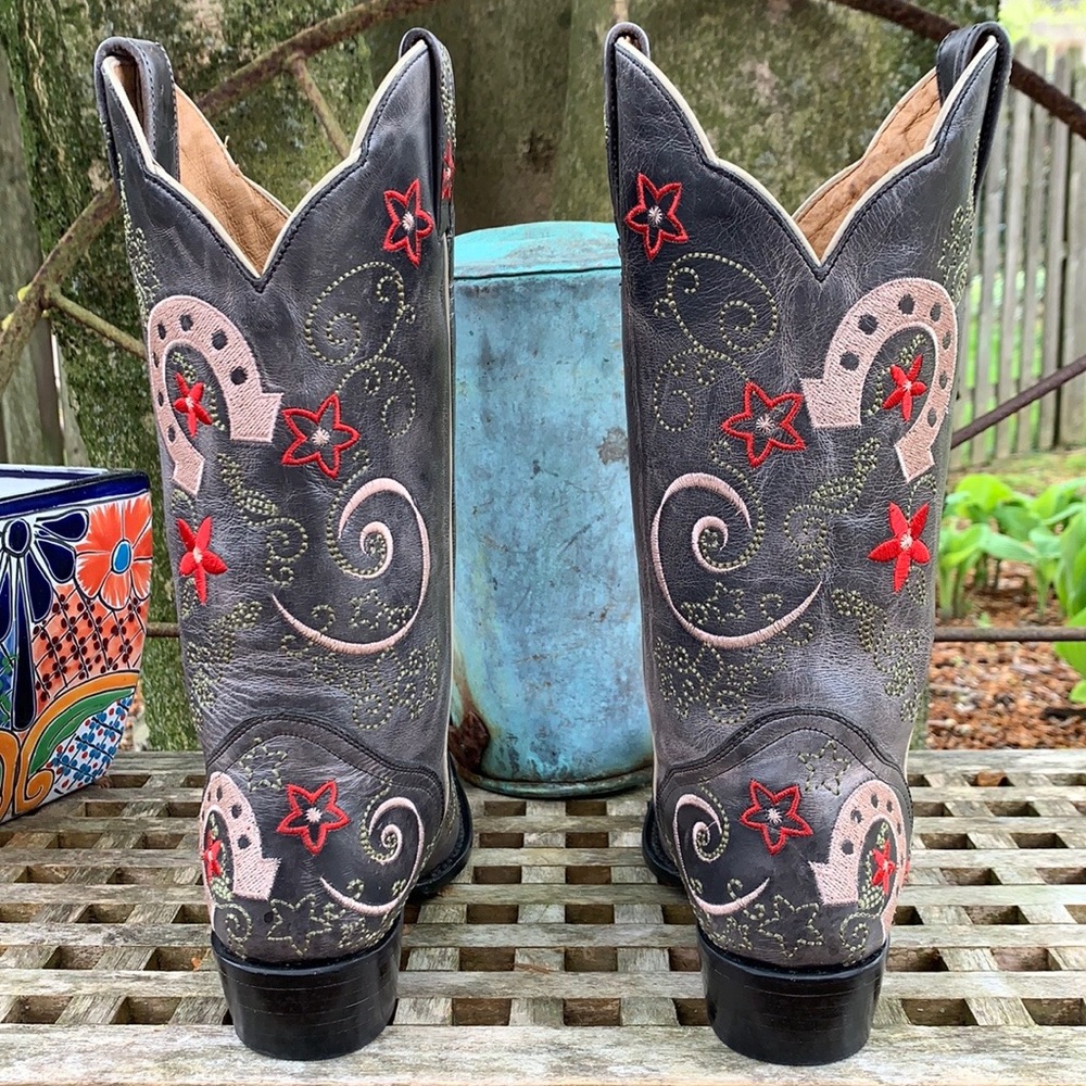 JB Dillon J.B. Dillon Near-NEW Lucky Horseshoe Cowgirl Cowboy Western Boots 7.5 - Picture 8 of 9